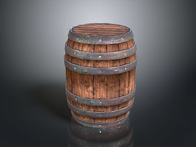 Household Wooden Barrel with Metal Hoops and Rustic Design for Home Decor 3d model