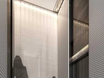 Modern Elevator Hallway Design With Recessed Lighting And Smooth Wall Finishes 3d model