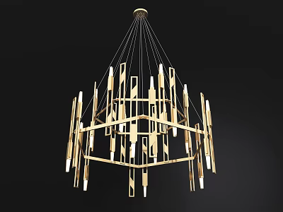 Modern Gold Geometric Chandelier With Elegant Linear Hanging Design And Stylish Light Elements 3d model
