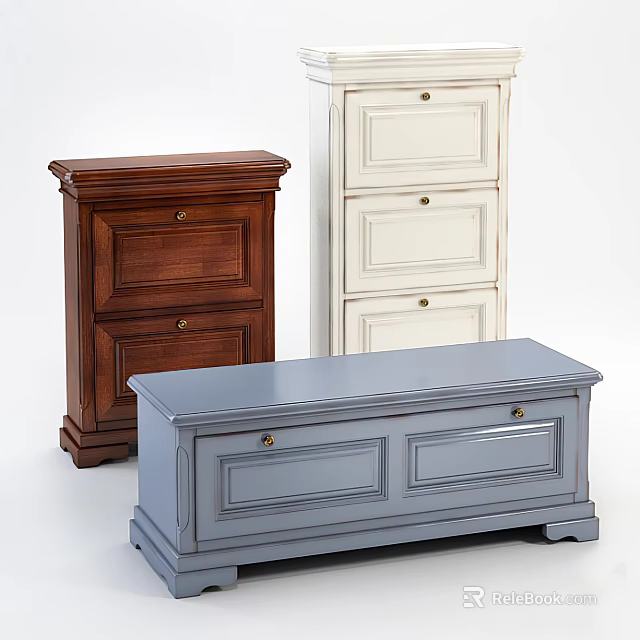 Modern Console Side Cabinets in Brown White Blue with Drawer Design 3d model