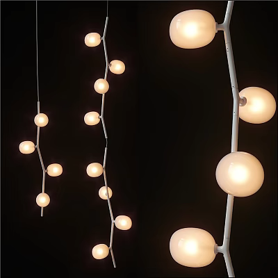 Modern Branch Chandelier With White Pole And Spherical Warm Light Bulbs For Interior Decoration 3d model