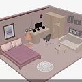 Cozy Interior Design With Bed Desk Computer Sofa Chair Picture Side Table And Rug