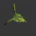 3D Pixel Art Game Character Dragon With Green Orange Wings And Block Structure