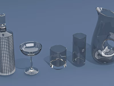 Collection Of Glass Cups Including Goblets Tumblers And Pitcher With Modern Design 3d model
