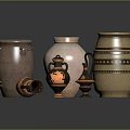 Ancient Ceramic Pottery Collection With Various Shapes And Decorative Patterns 3d model