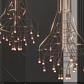 Modern Geometric Chandelier Design With Metallic Frame And Illuminated Bulbs For Interior Decor