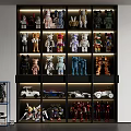 Display Cabinet with Stuffed Bears Car Models Robot Figures and LED Lighting
