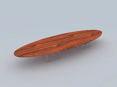 Oval Shaped Wooden Coffee Table With Sleek Metal Legs Modern Design 3d model