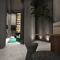 Modern Hotel Lobby Interior With Wooden Wall Green Plants Front Desk And Decorative Art