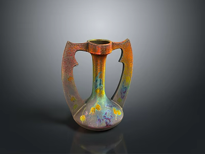 Artistic Sculpture Carving Vase With Colorful Glaze Symmetric Handles And Floral Patterns 3d model