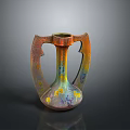 Artistic Sculpture Carving Vase With Colorful Glaze Symmetric Handles And Floral Patterns