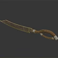 Handcrafted Bladed Weapon With Braided Leather Handle And Metallic Blade