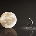 Giant Moon Being Pulled By Silhouette Figure On Dark Reflective Surface 3d model