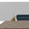 Yellow Elephant Shaped Side Table Next to Blue Sofa With Interior Design Book And Aromatherapy 3d model