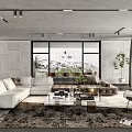 Modern Living and Dining Room Interior With White Sofa Glass Coffee Table and Large Windows