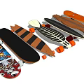 Different Designed Skateboards As Sports Equipment With Unique Patterns And Styles