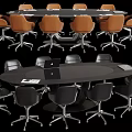 Modern Office Conference Tables With Round Oval Shapes And Brown Black Chairs