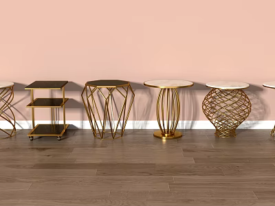 Modern Side Tables With Gold Metal Frames And Various Unique Stylish Designs 3d model