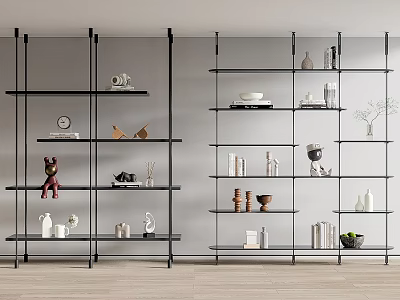 Modern Minimalist Bookshelf With Multiple Shelves Holding Books Decorative Figurines And Vases 3d model
