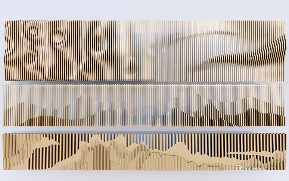 Modern Room Divider With Striped Patterns And Layered Geometric Design 3d model 