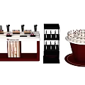 White Countertop Red Base Cosmetic Display Shelves With Standing Racks And Round Platform For Lipsticks