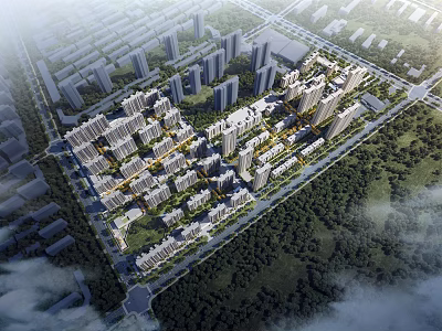 Urban Aerial View Planning With Residential Buildings Green Spaces And Road Networks 3d model