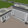 Modern Two Building Complex With Multi Story Structure Columns And Large Glass Windows 3d model