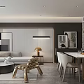 Elegant Modern Living and Dining Room Interior With Sofa Dining Table Chairs And Artwork
