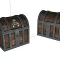 Two Wooden Treasure Chests With Metal Bands And Skull Crossbones Symbol