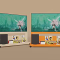 Two TVs on Wheeled Stands with Anime Character Display and Green Background
