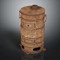 Vintage Rusty Metal Stove With Layered Structure Handles And Air Vents