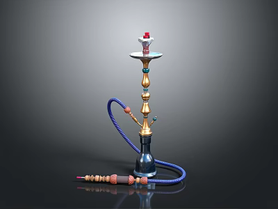 Decorative Traditional Hookah With Gold Accents Blue Hose And Colorful Beads 3d model