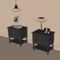 Black Bedside Tables With Drawers Table Lamps Vase Flowers Stack Of Books And Phone Holder