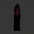Traditional Japanese Kimono Outfit With Red Floral Sleeves And Black Robe
