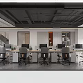 Modern Public Office Area With Open Layout Office Desks Sofa Rug And Floor To Ceiling Windows