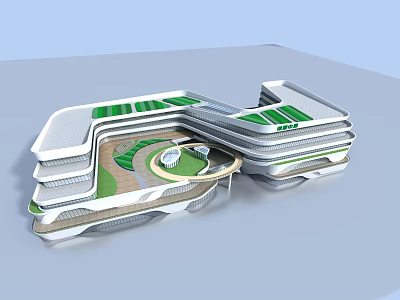 Modern Commercial Complex Design With Green Roof And Multi Level Open Space 3d model
