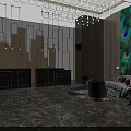 Modern Hotel Lobby Interior With Sofa Seating Marble Floor And Front Desk