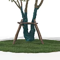 Three Arbor Trees With Green Foliage In Landscape Scene Featuring Human Figure For Scale