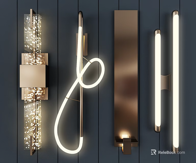 Modern Wall Lamps In Various Styles With Sleek Metal And Decorative Lighting Features 3d model 