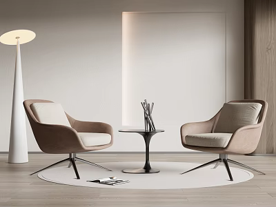 Modern Comfortable Lounge Chairs With Round Side Table And Floor Lamp In Minimalist Living Space 3d model
