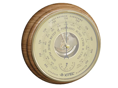 VITEC Wooden Frame Barometer Clock With Cream Dial And Mechanical Pointer For Home 3d model