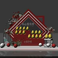 Park Huafu Photo Check In Spot With Red Geometric Structure Yellow Decorations Flowers And Balls