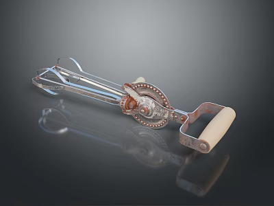 Stainless Steel Manual Kitchen Tool With Ergonomic White Handle And Decorative Rivet Design 3d model