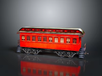 Red Vintage Train Carriage Model With Classic Design Multiple Windows And Reflective Surface 3d model