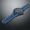Fashionable Blue Wristwatch With Metal Link Strap And Black Dial Blue Markers