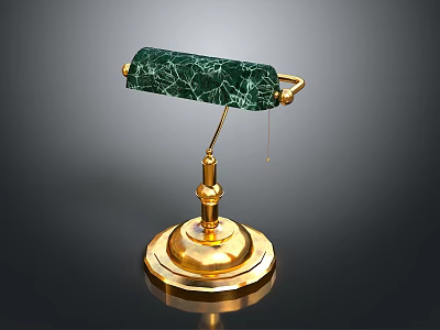 Elegant Table Lamp With Green Marble Shade And Golden Base Stand 3d model