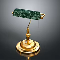 Elegant Table Lamp With Green Marble Shade And Golden Base Stand