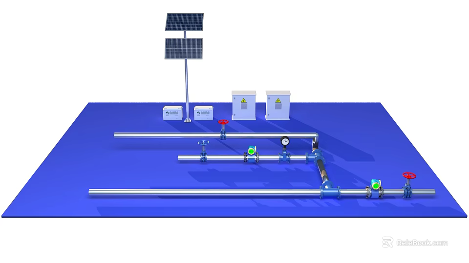 Industrial Equipment System Integrating Solar Panel Equipment Boxes Pipeline Valves And Monitoring Gauges 3d model 