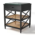 Black Chest of Drawers with Single Drawer and X Shaped Rattan Shelves