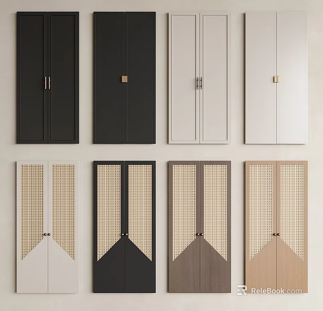 Varied Cabinet Doors Design With Black White Beige And Rattan Texture Details 3d model 